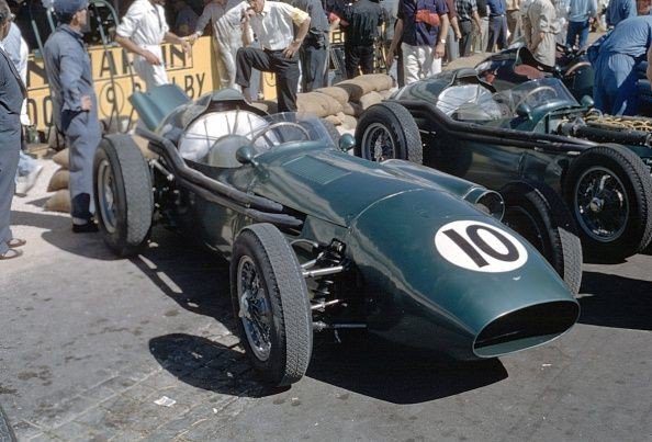The Portuguese Grand Prix; Monsanto, August 23, 1959. These are the two Aston Martin DBR4s to be driven by Carroll Shelby and Roy Salvadori. Both cars finished, but the Aston design was at least three years too late and it showed. (Photo by Klemantaski Collection/Getty Images)