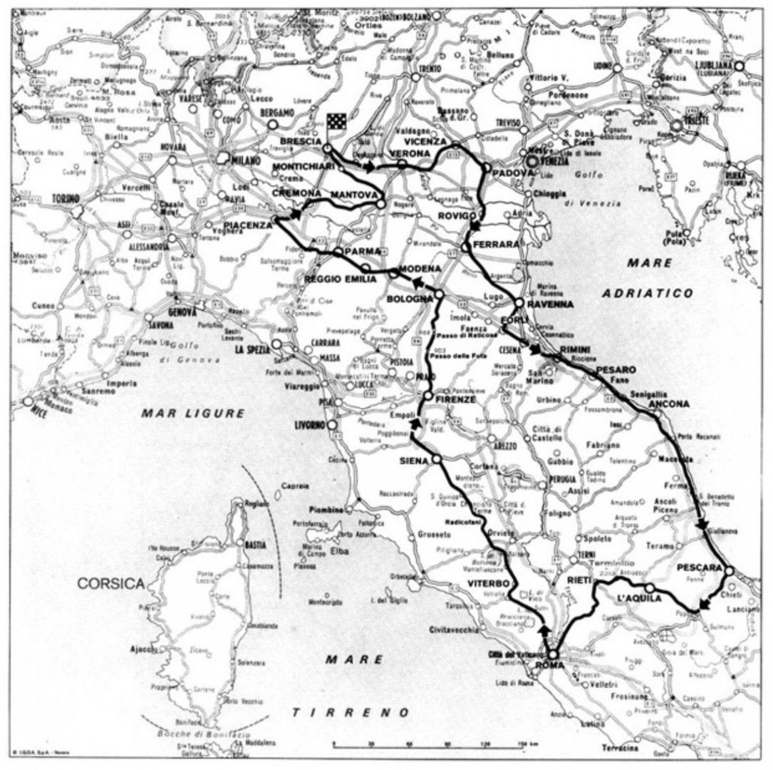 Le parcours des Mille Miglia 1957
