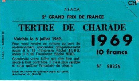 Billets d'entrée Charade 1969 
