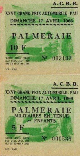 Billets d'entrée Pau 1966